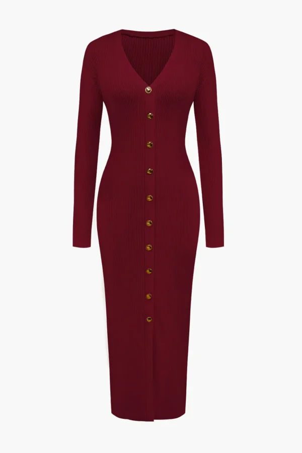 Solid Knit Button Dress>MICAS Online