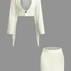 Solid Knit Fringe Long Sleeve Top And Mini Skirt Set>MICAS Outlet