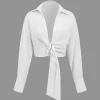 Solid Linen Buckle Long-Sleeve Shirt>MICAS Online