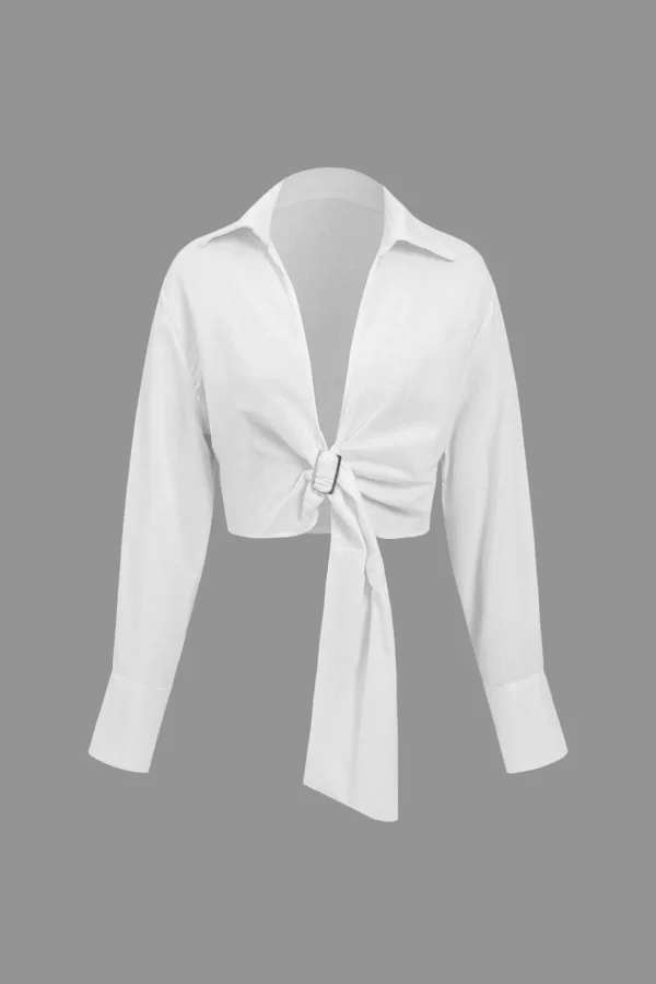 Solid Linen Buckle Long-Sleeve Shirt>MICAS Online