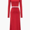Solid Long Sleeve Top And Maxi Skirt Set>MICAS Best
