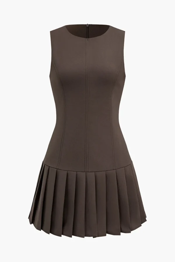 Solid Pleated Mini Dress>MICAS Best