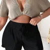 Solid Pleated Tie-Up Shorts>MICAS Discount