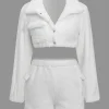 Solid Plush Button Pocket Shirt And Shorts Set>MICAS Best