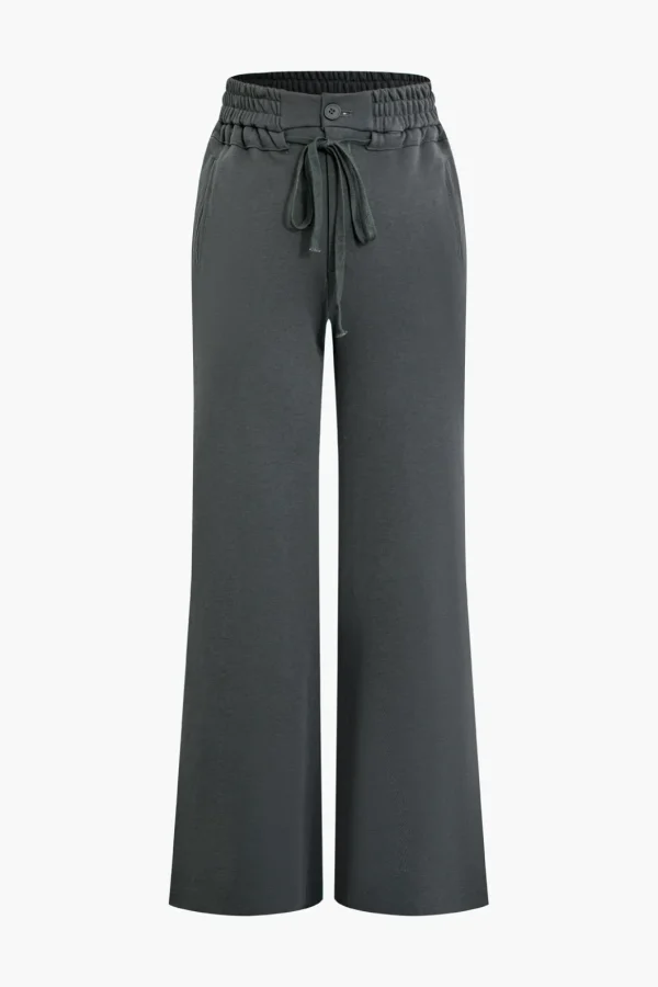 Solid Pocket Drawstring Tie-Up Trousers>MICAS Clearance