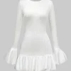 Solid Puff Bell Sleeve Mini Dress>MICAS Hot