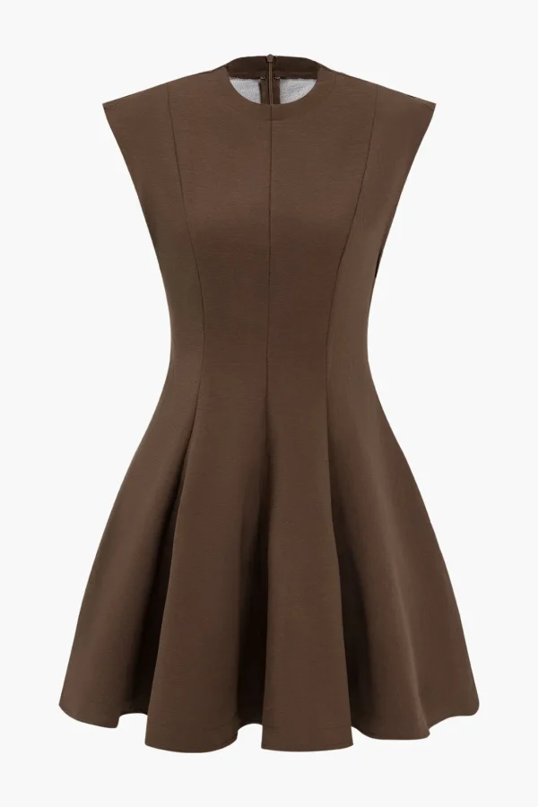 Solid Round Neck Mini Dress>MICAS New