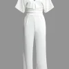 Solid Ruched Deep V Jumpsuit>MICAS New