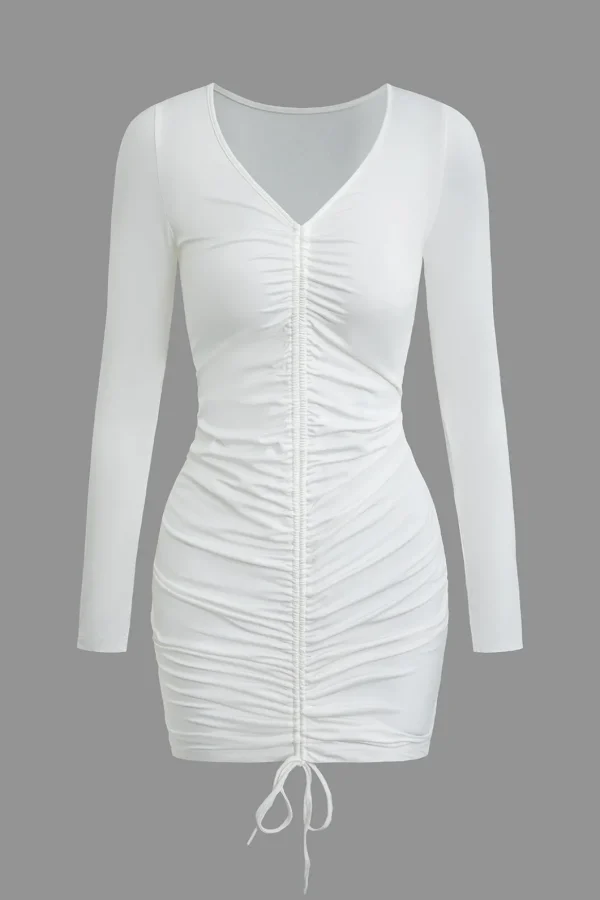Solid Ruched Drawstring Mini Dress>MICAS Clearance