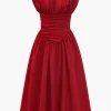 Solid Ruched Midi Dress>MICAS New