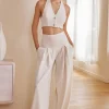 Solid Ruched Wide Leg Trousers>MICAS Hot