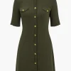 Solid Sweater Button Fake Pockets Mini Dress>MICAS Best