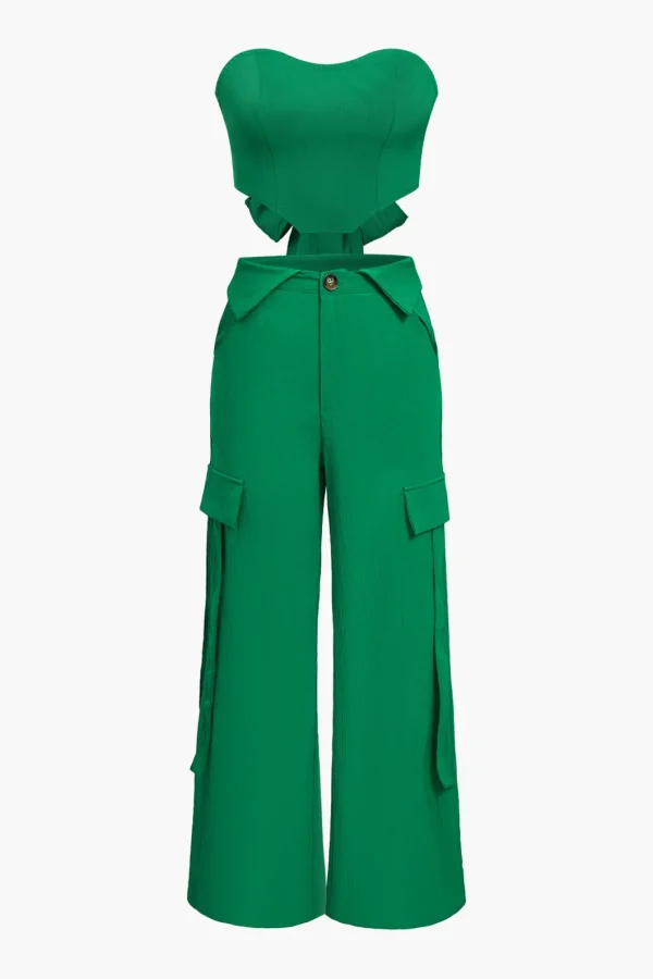 Solid Tie Backless Tube Top And Cargo Trouser Set>MICAS Discount