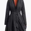 Solid Tie Front V-neck Puffer>MICAS Hot