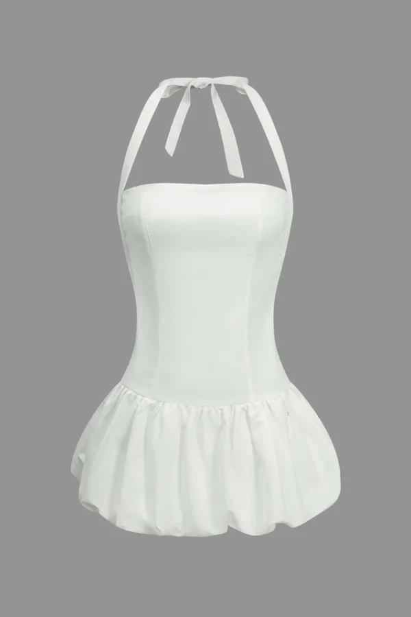 Solid Tie-Up Halter Neck Puff Mini Dress>MICAS Discount