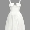 Solid V-neck A Line Slip Mini Dress>MICAS Outlet