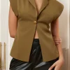 Solid V-neck Button Jacket>MICAS Fashion