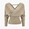Solid V-neck Sweater Long-Sleeve Top>MICAS Hot
