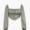 Square Neck V-hem Satin Long Sleeve Top>MICAS New