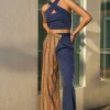 Stripe Asymmetrical Detail Color Block Print Trousers>MICAS Hot