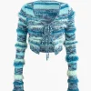Stripe Feather Detail Tie Front Long Sleeve Knit Cardigan>MICAS Hot