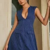 Stripe Print Pocket V-neck Mini Dress>MICAS Hot