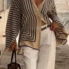 Stripe Print Satin Long-Sleeve Shirt>MICAS Clearance