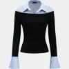 Stripes Print Patchwork Long-Sleeve Top>MICAS New