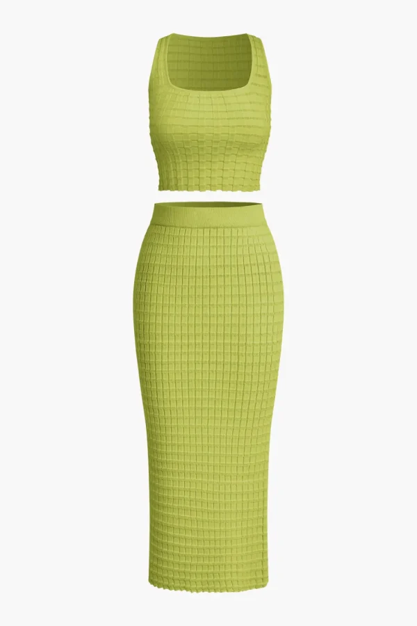 Textured Crop Tank Top And Skirt Set>MICAS Best