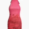 Tie Dye Halter Backless Ruched Mini Dress>MICAS Fashion