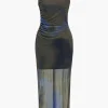 Tie Dye Print Ruched Midi Dress>MICAS Clearance