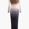 Tie Dye Ruched Mesh Long Sleeve Maxi Dress>MICAS Fashion