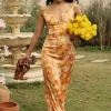 Tie Dye V-neck Backless Slip Maxi Dress>MICAS Clearance