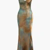 Tie Dye V-neck Satin Maxi Dress>MICAS Discount