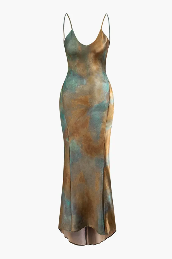 Tie Dye V-neck Satin Maxi Dress>MICAS Discount