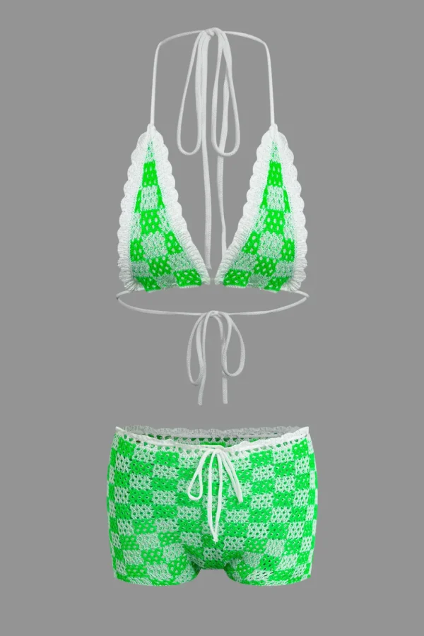 Tie Halter Crochet Open Knit Cami Top And Shorts Set>MICAS Best