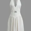Tie Halter Knot Backless Pleated Romper>MICAS Fashion