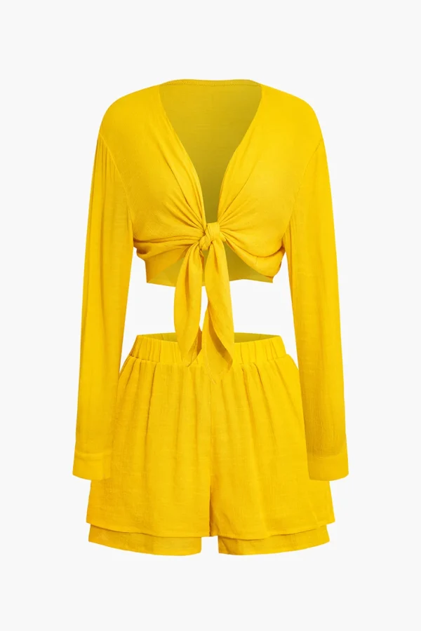 Tie-Front Crop Top And Shorts Set>MICAS Best