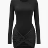 Twist Knot Satin Patchwork Mini Dress>MICAS Online