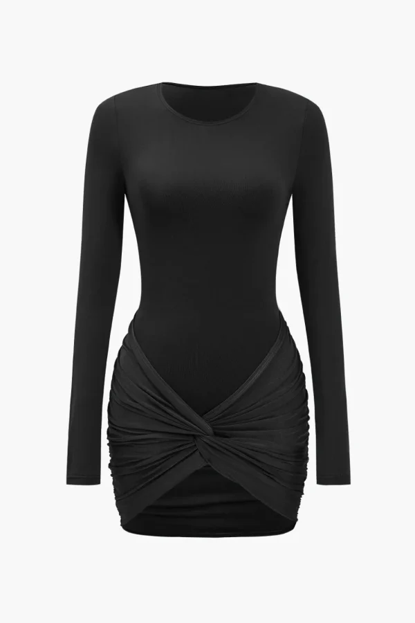 Twist Knot Satin Patchwork Mini Dress>MICAS Online