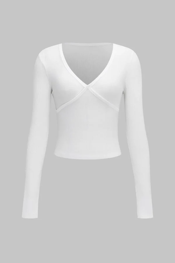 V-Neck Cross Design Long-Sleeve Top>MICAS Outlet