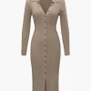 V-Neck Long Sleeve Mid-Length Sweater Dress>MICAS Outlet