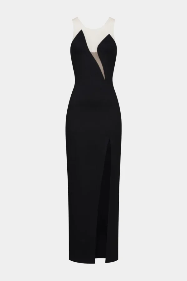 V-Neck Patchwork Cut Out Sleeveless Midi Dress>MICAS Online