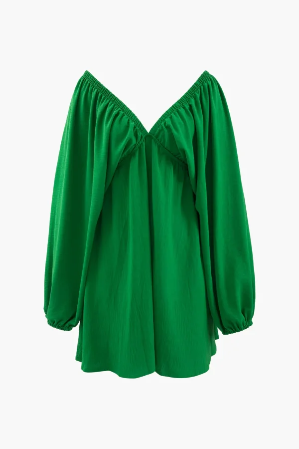 V-neck Puff Sleeve Mini Dress>MICAS Fashion