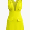 V-Neck Ruched Mini Dress>MICAS New