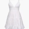 V-Neck Ruffle Hem Mini Dress>MICAS Online