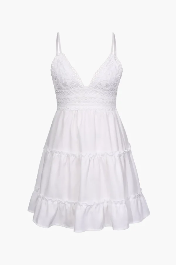 V-Neck Ruffle Hem Mini Dress>MICAS Online