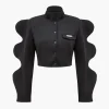 Wave Sleeve Buttoned Stand Collar Crop Jacket>MICAS Discount