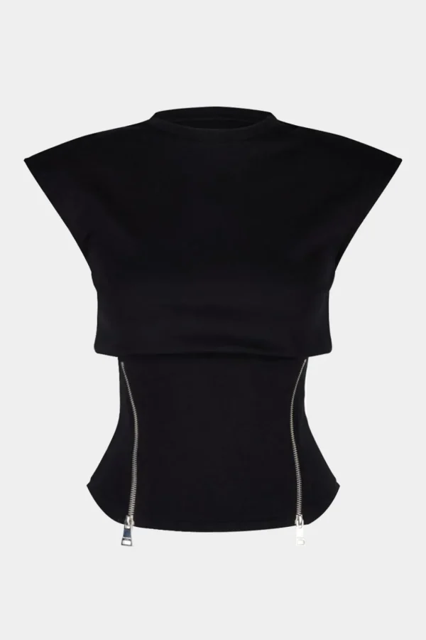 Zippered Short Sleeve Tank Top>MICAS New