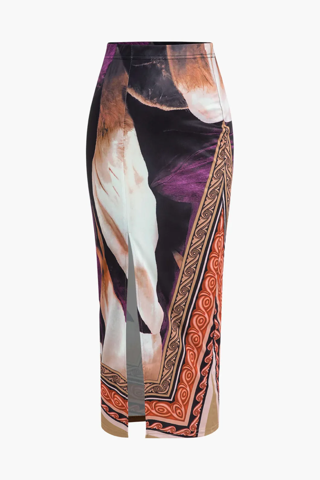 Abstract Floral Print Long Sleeve Top And Midi Skirt Set>MICAS Discount